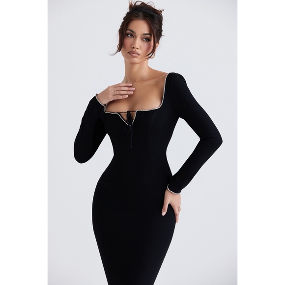 NEW House of CB Rosa Crystal Embellished Maxi Dress Black Small - Picture 8 of 17